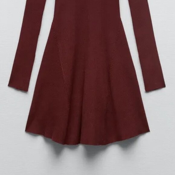 New Zara Women's CUT OUT SHOULDER SKATER DRESS DARK BORDEAUX - Picture 9 of 11